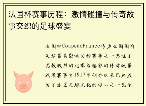 法国杯赛事历程：激情碰撞与传奇故事交织的足球盛宴